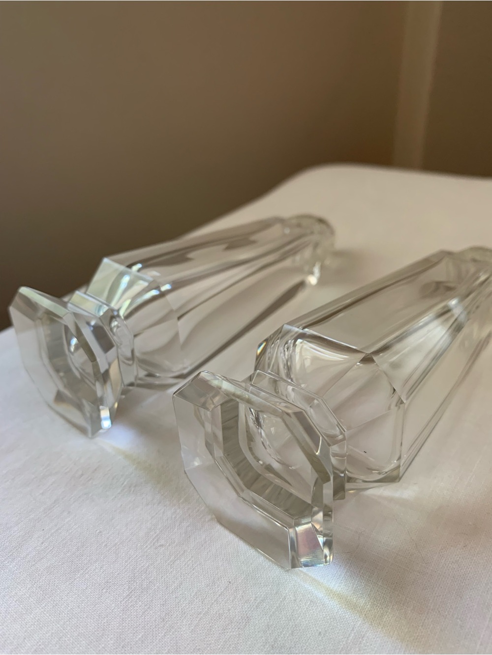 💎Vintage Cut Crystal Pedestal Salt Pepper Shakers Glass Lids Heisey Style EAPG